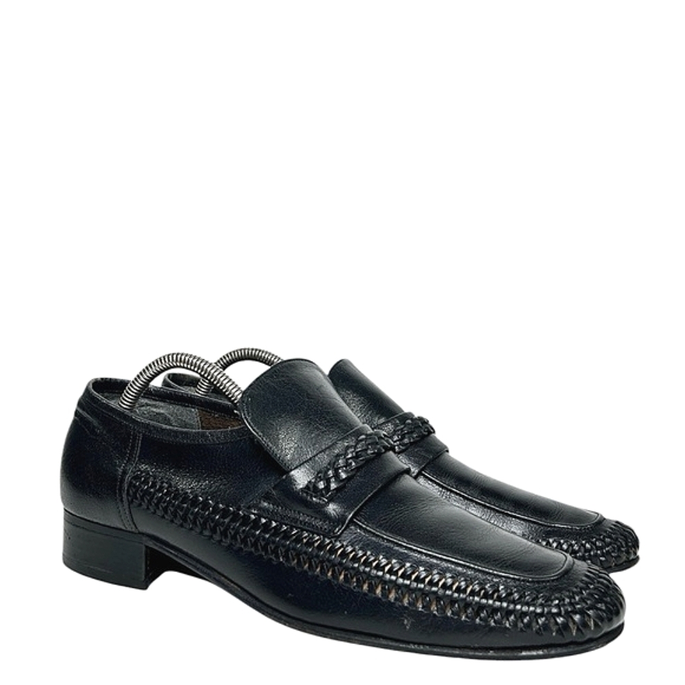 Florsheim Vintage Basket Weave Mens Black Leather Dress Shoes Loafers Size 9.5